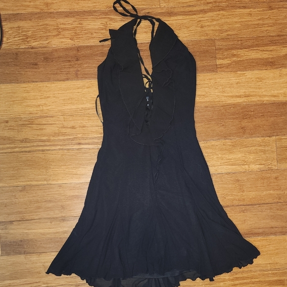 Windsor Dresses & Skirts - Windsor Black Backless Halter Ruffle V-Neck Dress